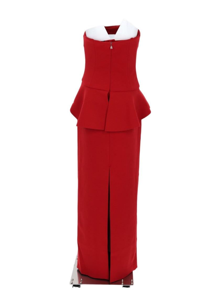 Rotate Red Strapless Peplum Rose Detail Midi Dress