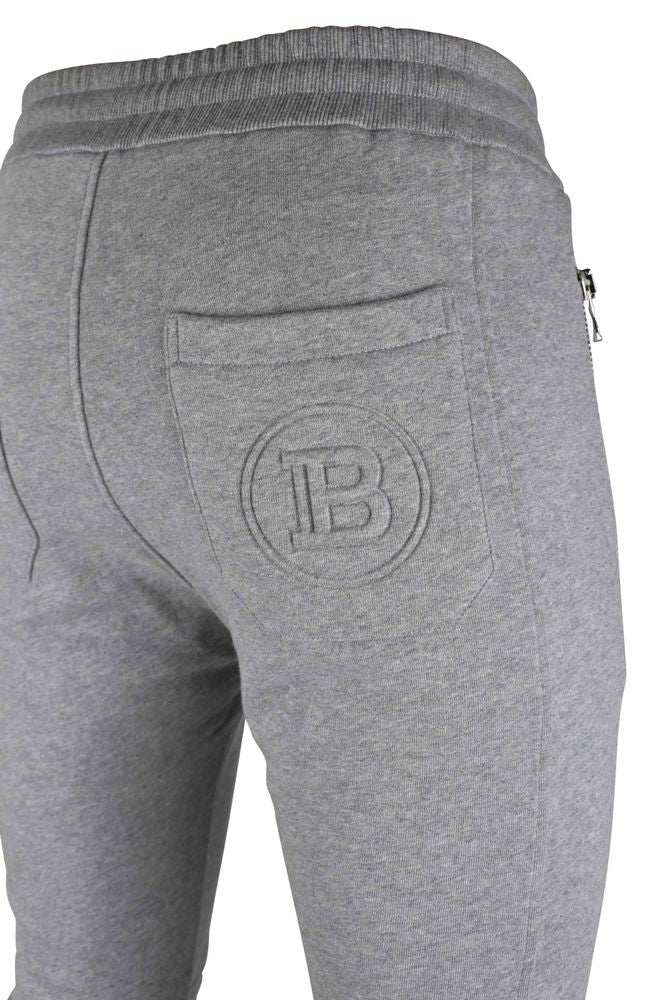 Balmain Grey Cotton Jogging Pants With Zippered Pockets