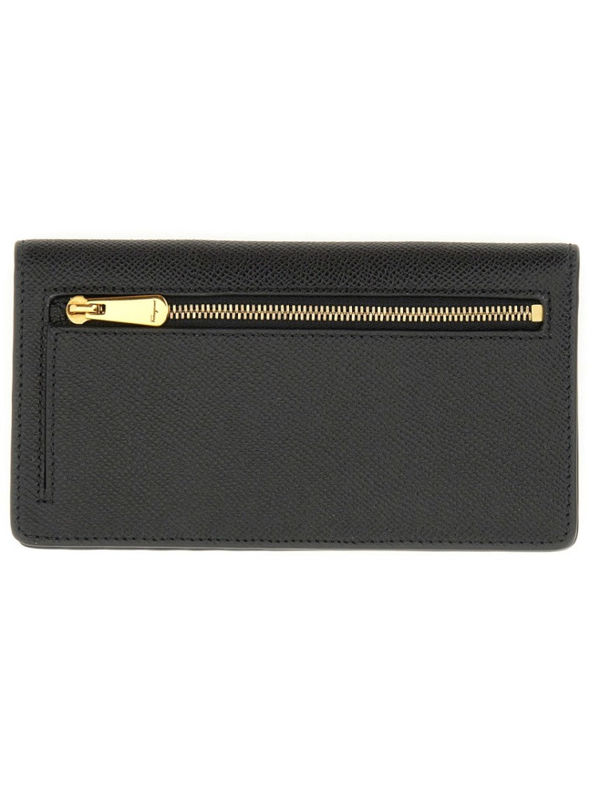 Ferragamo Textured Leather Wallet With Gold-Tone Gancini Logo