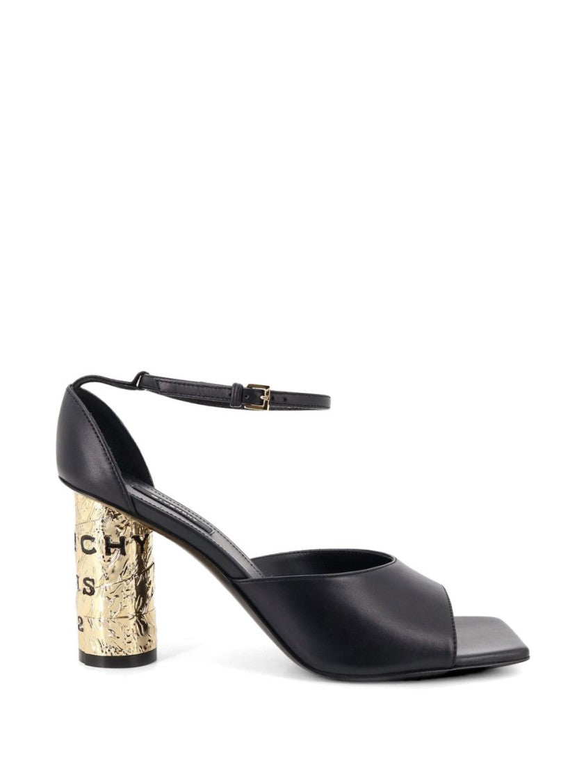 Givenchy Square Open-Toe Sandals With Metallic Gold Block Heel