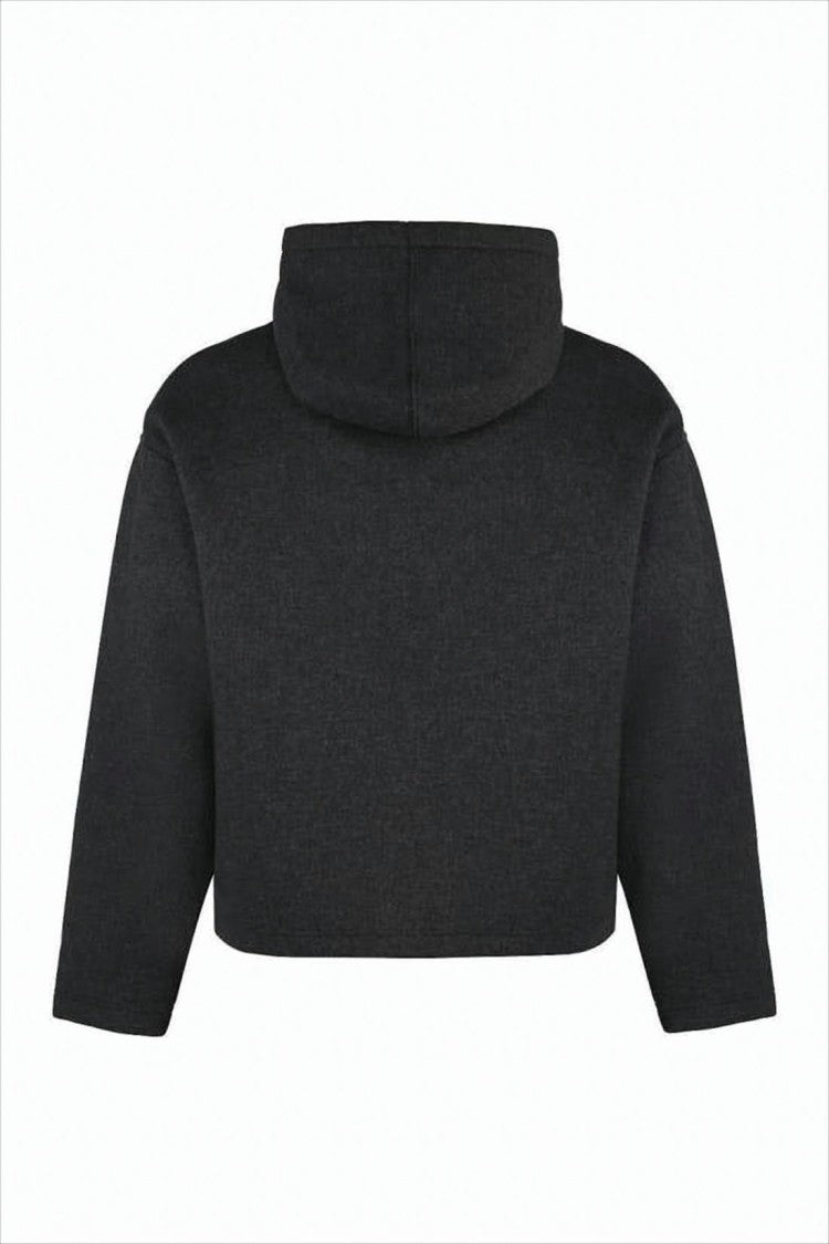 Ami Paris Cropped Boxy Hoodie With Drawstring Hood And Kangaroo Pocket