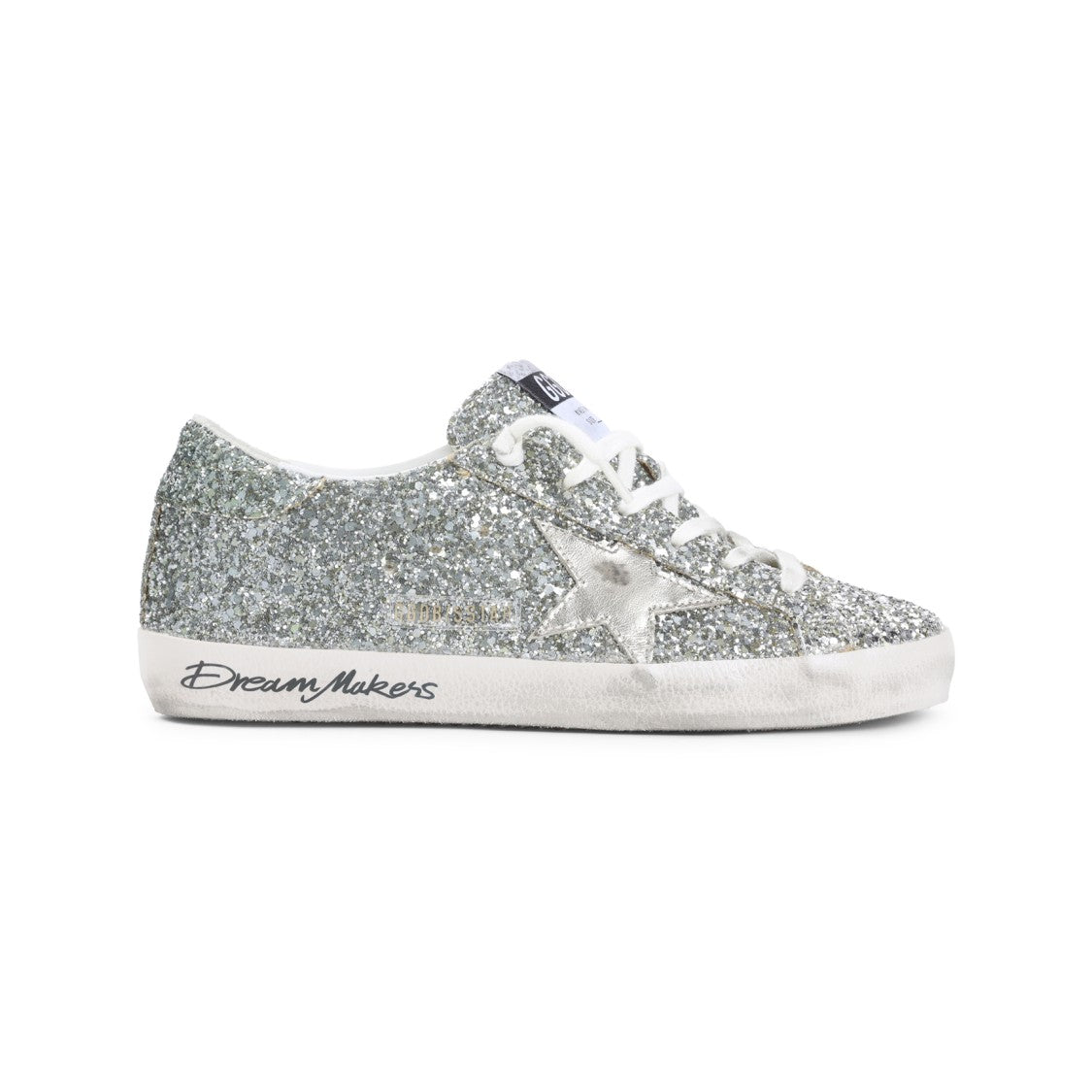 Golden Goose Glitter Silver Low-Top Sneakers With Star Detail And Distressed Sole