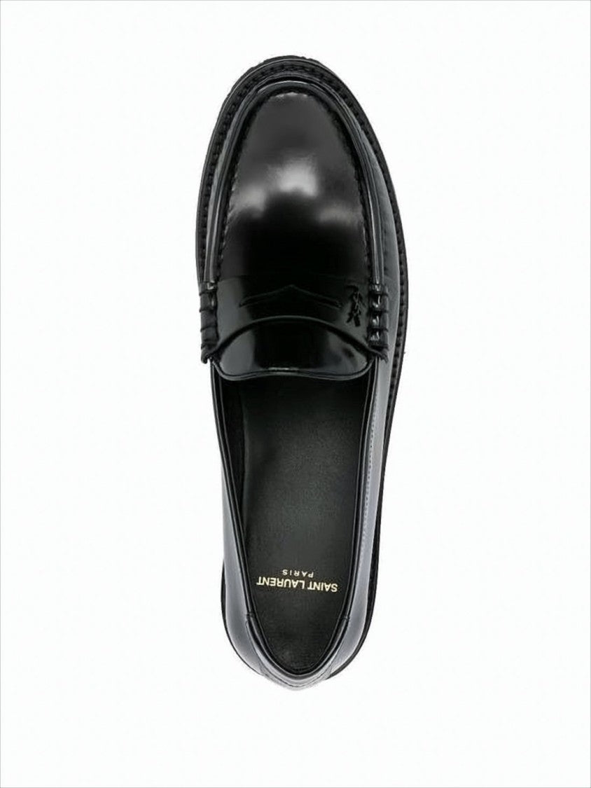 Saint Laurent Black Calf Leather Penny Loafers With Polished Finish