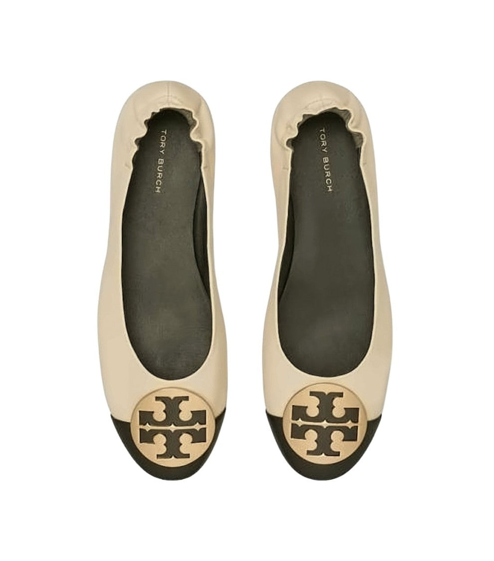 Tory Burch Lambskin Flat Shoes With Contrasting Toe Cap