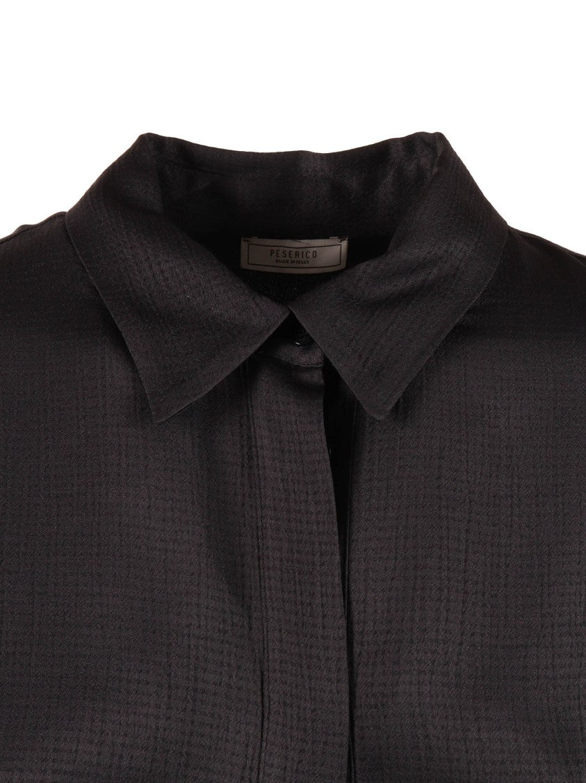 Peserico Black Blouse Boxy Collar Blouse