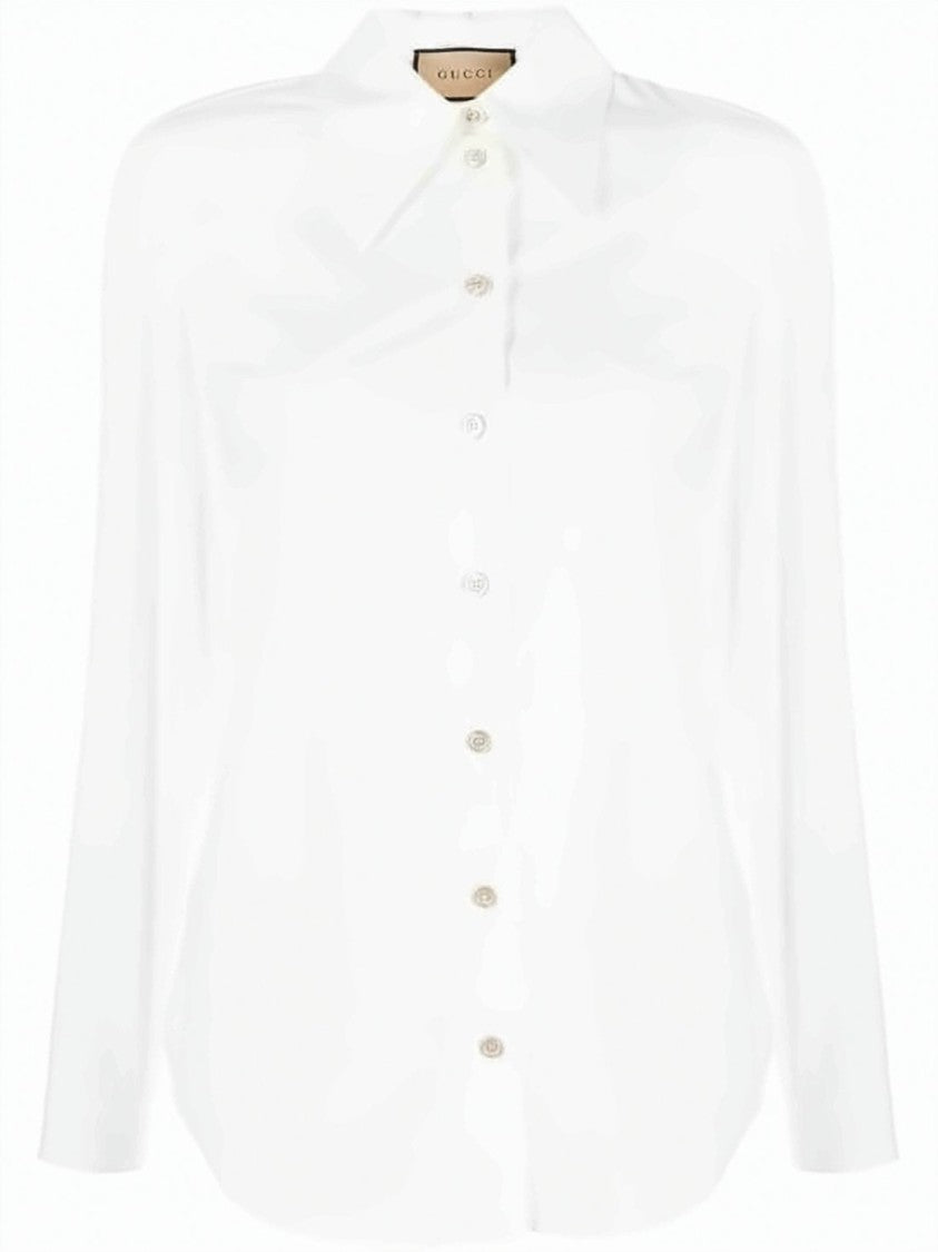 Gucci Pointed Collar White Cotton Shirt With Button-Down Front