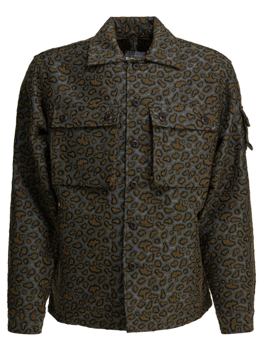 Beams Plus Boxy Fit Jacket With Subtle Leopard Print And Flap Pockets