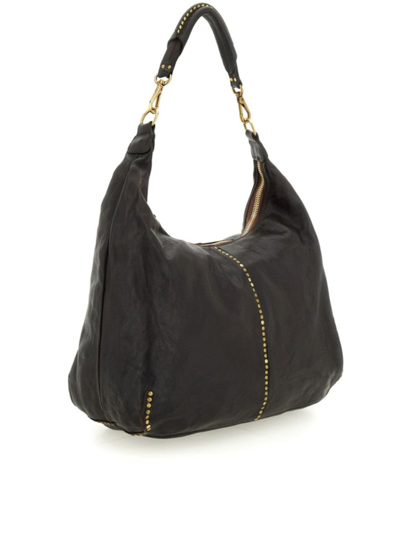 Campomaggi Large Slouchy Handbag With Textured Leather And Decorative Studs