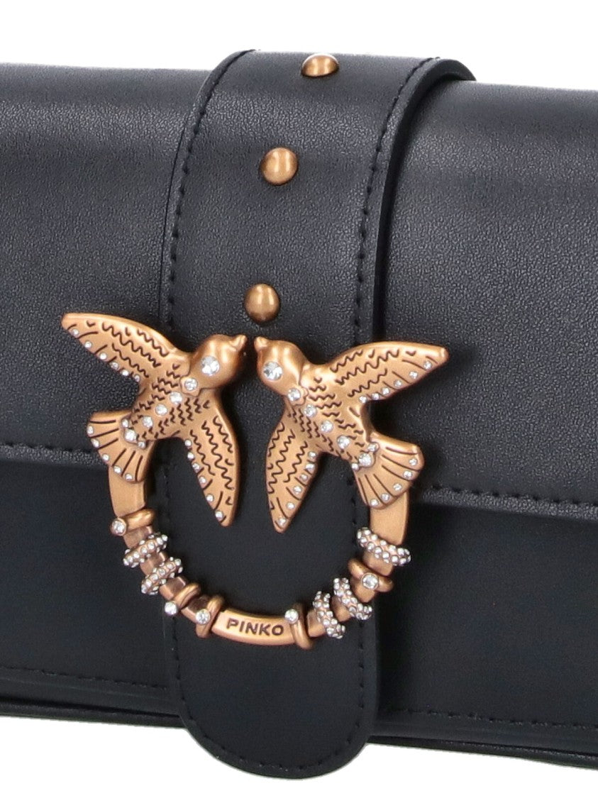 Pinko Black Leather One Love Pocket Shoulder Bag
