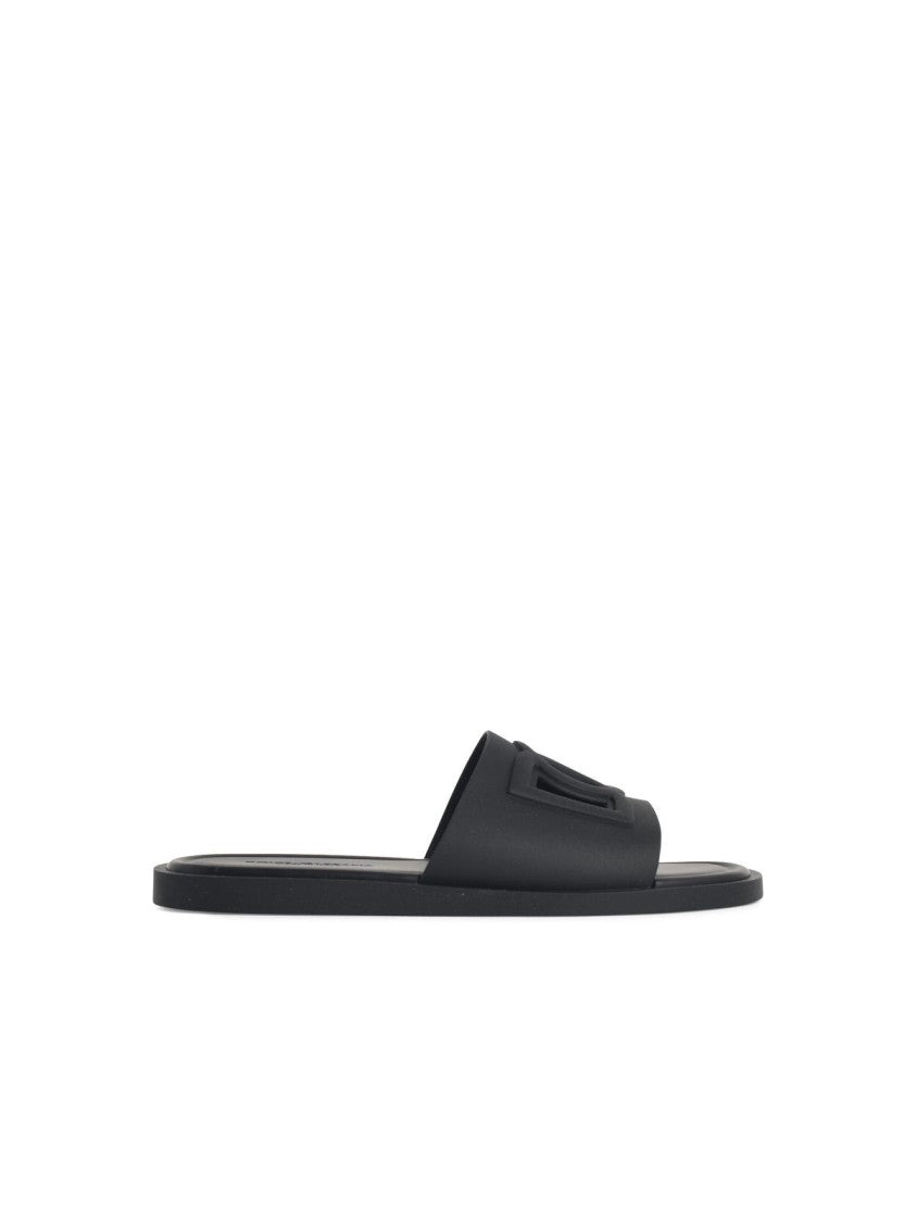Dolce & Gabbana 'Dg Logo' Black Rubber Slippers
