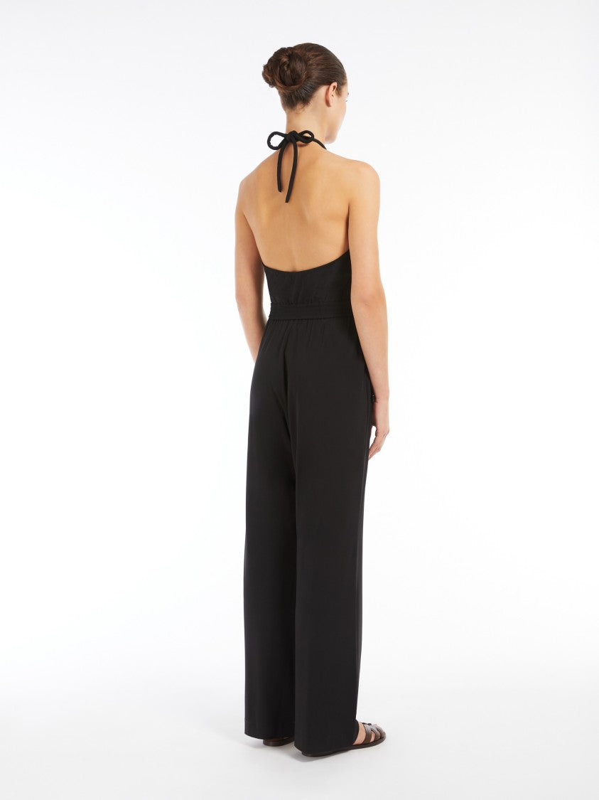 Max Mara Gathered Halter Neck Black Jersey Jumpsuit