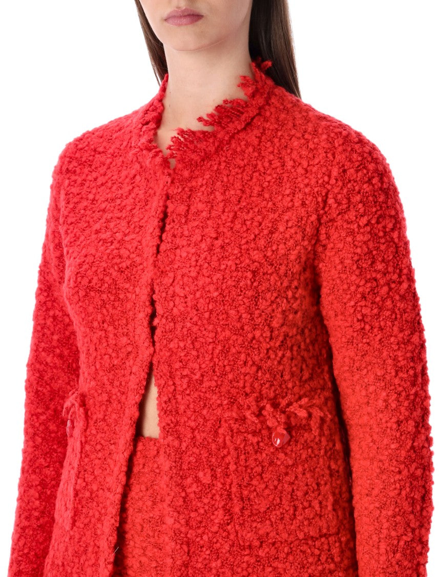 Fabiana Filippi Red Tweed-Effect Knit Jacket With Fringed Trims