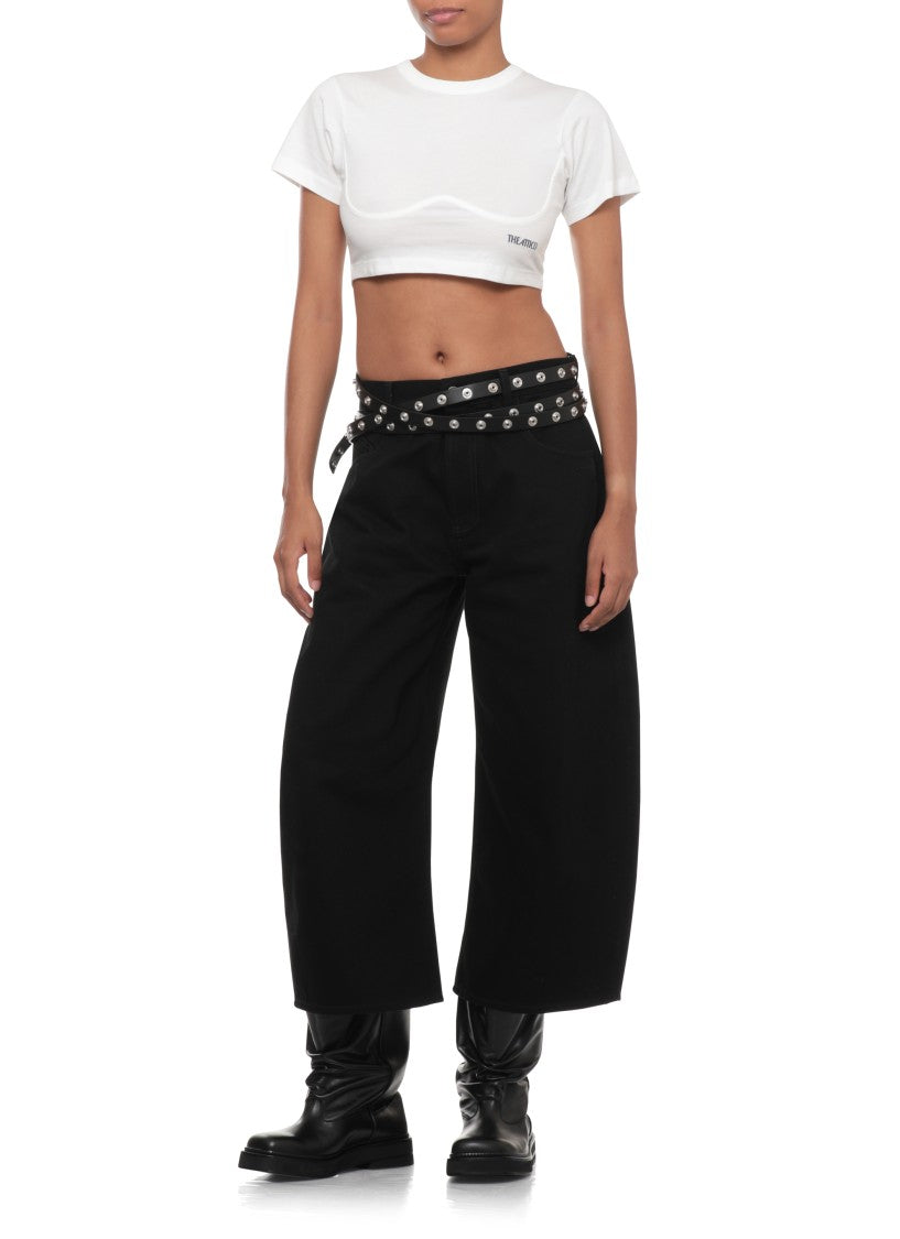 The Attico White Cropped Curved Cotton T-Shirt