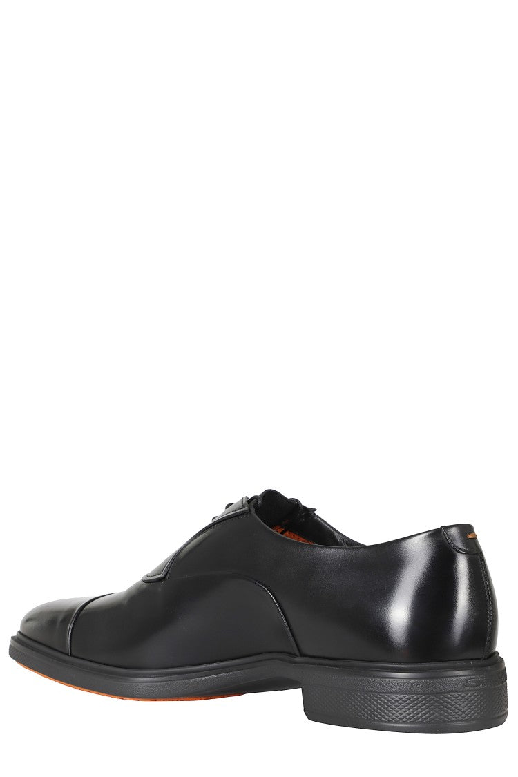 Santoni Black Easy Memory Foam Leather Oxford Shoes