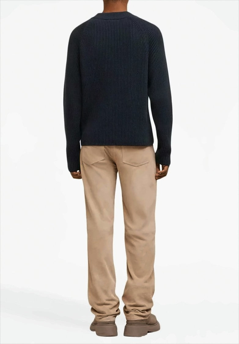 Ami Ribbed Knit Crewneck Sweater With Tonal Branding Detail