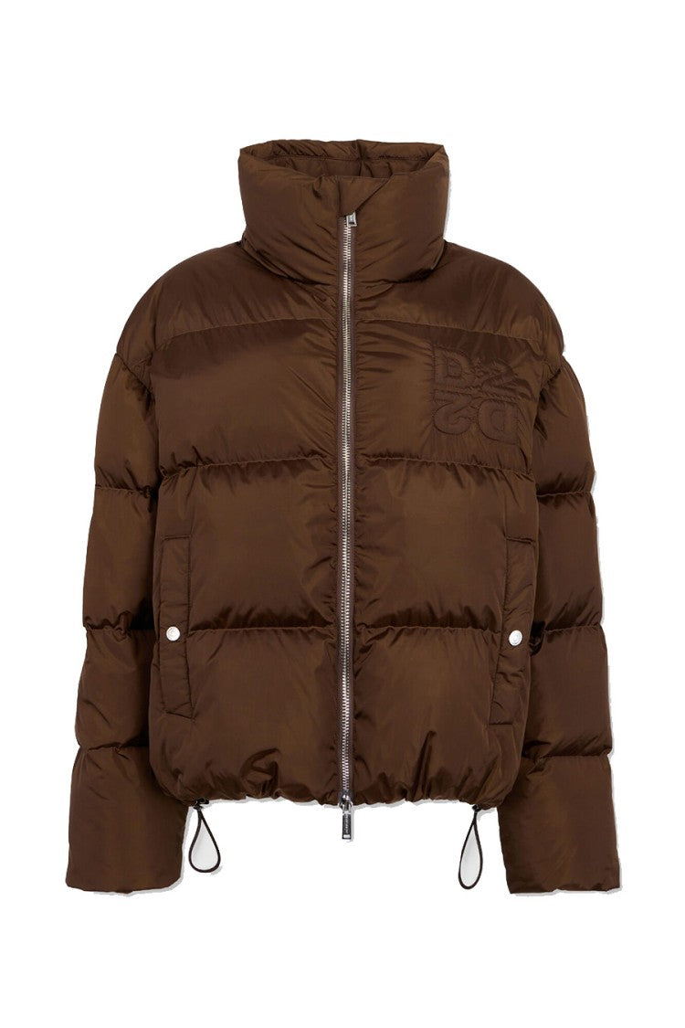 Dsquared2 Brown Polyester Logo-Embroidered Puffer Jacket