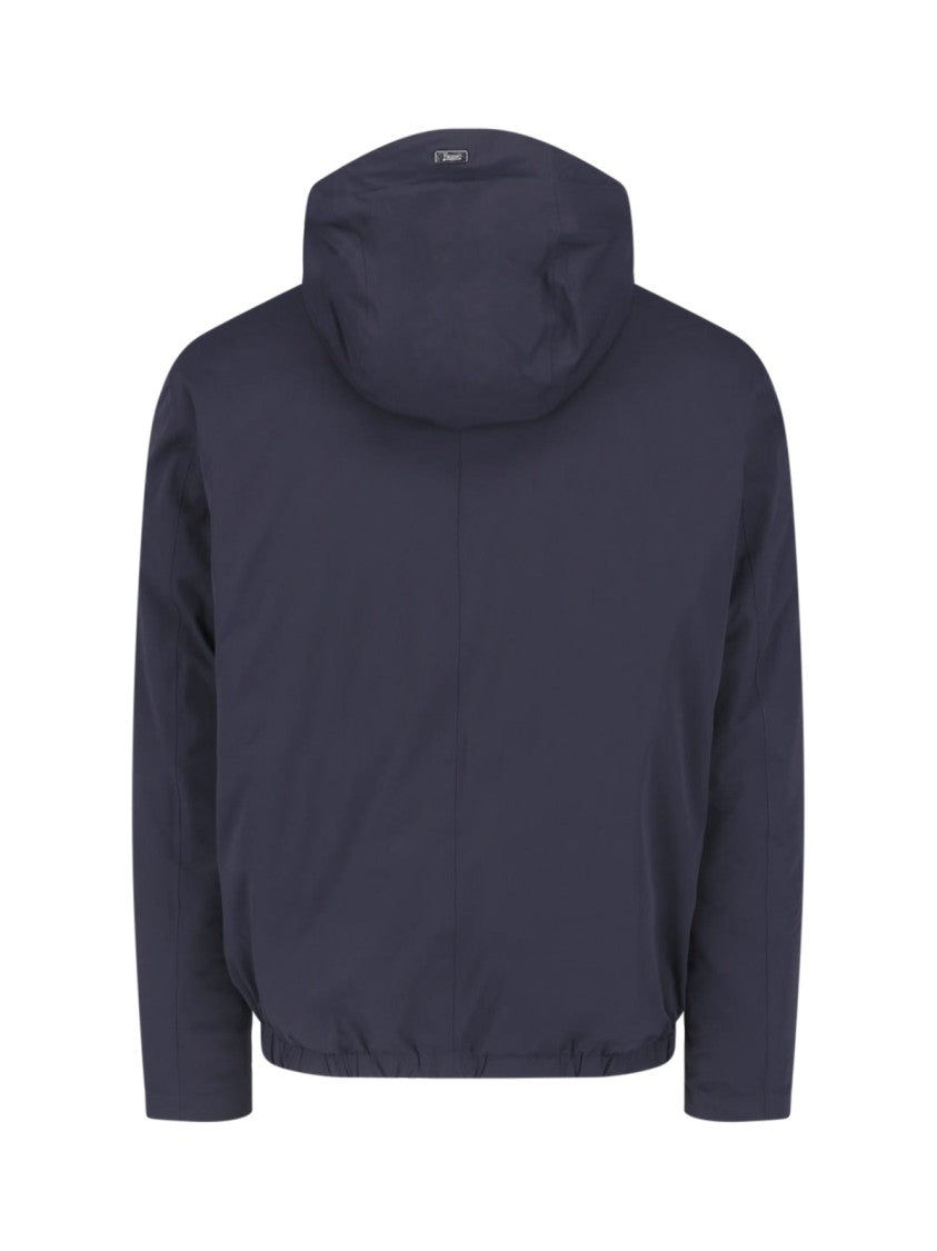 Herno Blue Technical Fabric Hooded Jacket