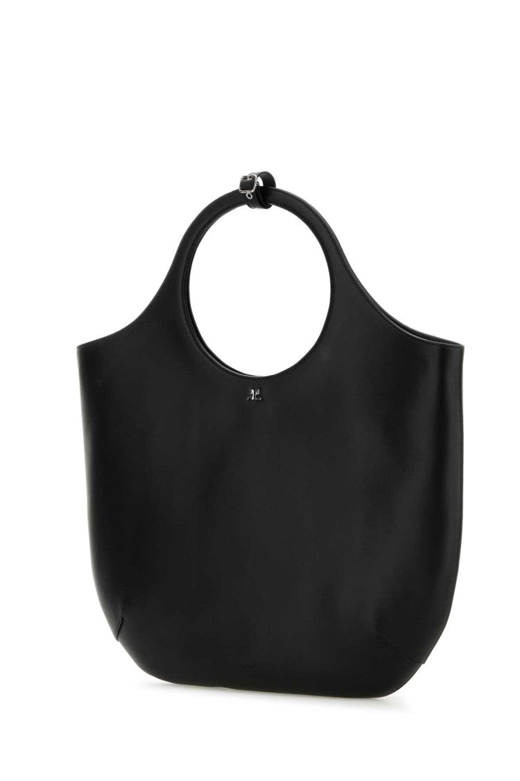 Courrèges Black Leather Large Holy Handbag