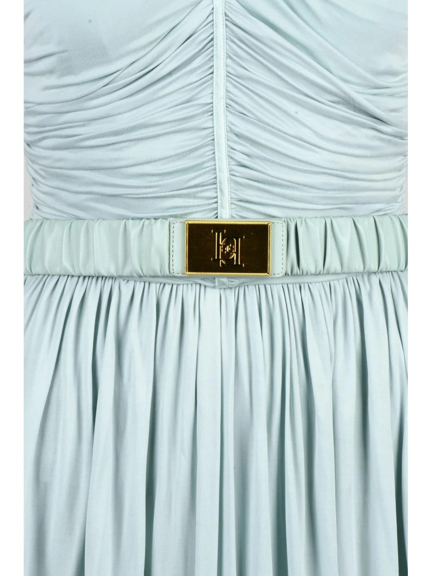Elisabetta Franchi Aqua Cupro-Blend Zip Stretch Long Dress