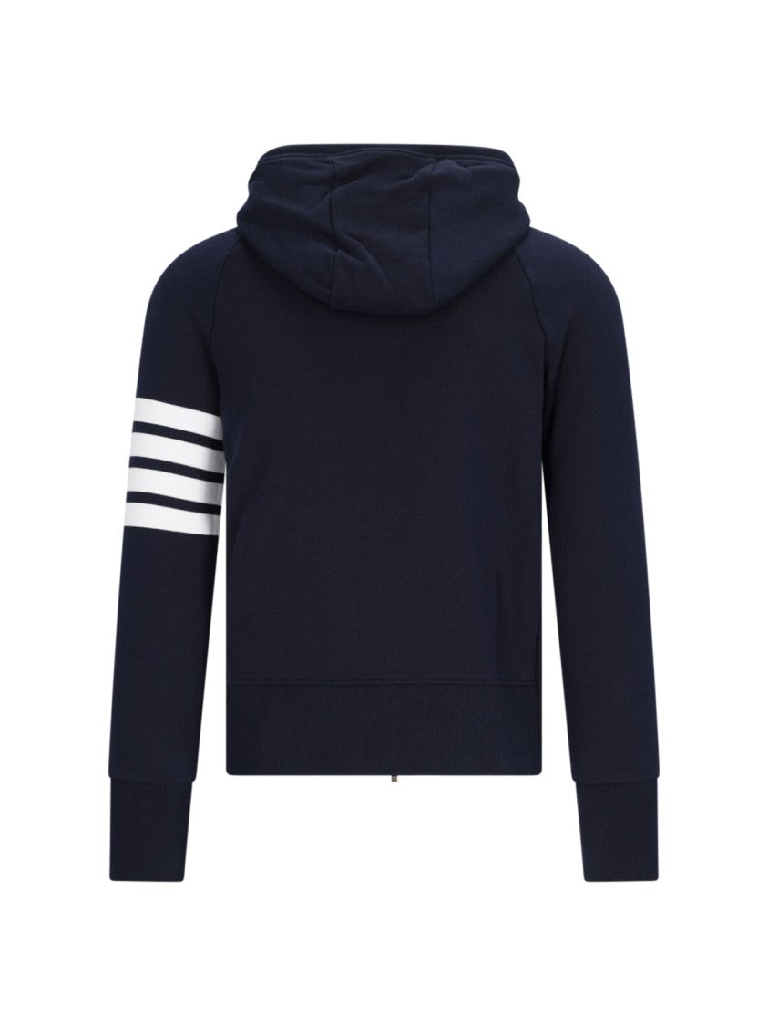 Thom Browne Navy Zip-Up Hoodie With '4-Bar' Detailing And Contrast Elements