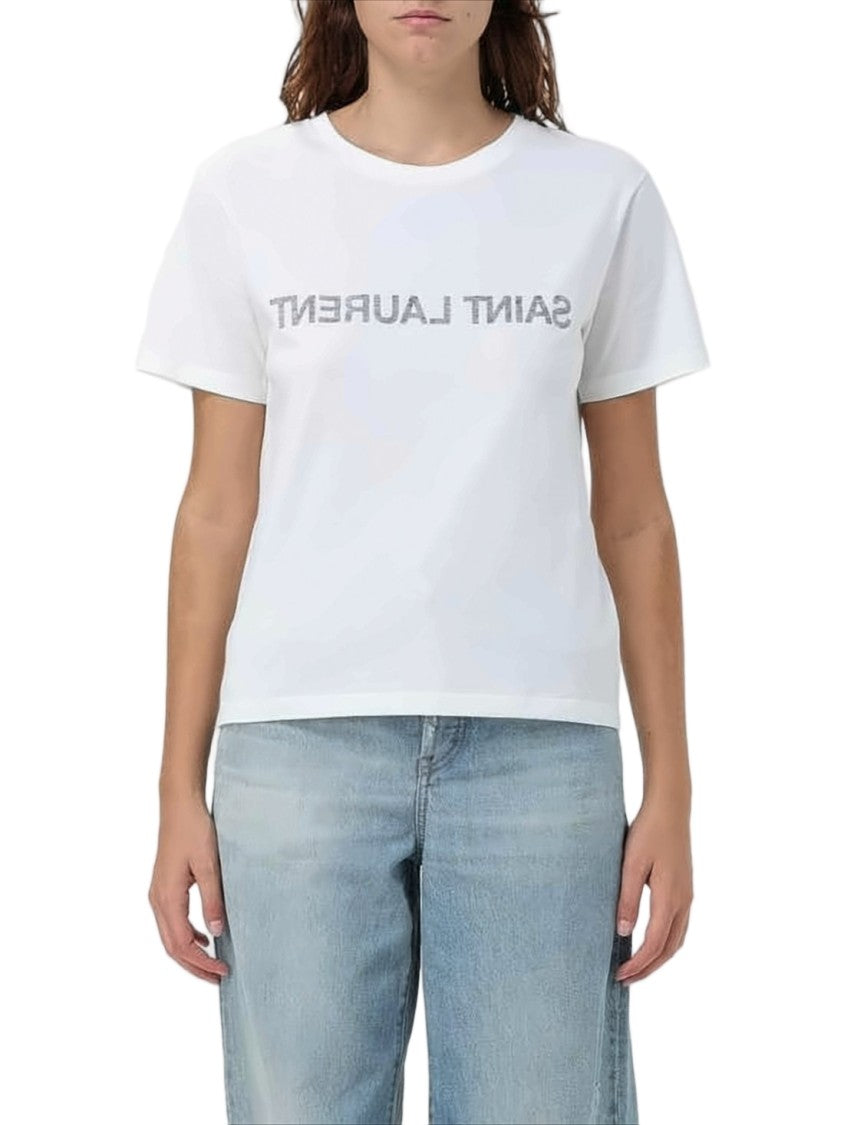 Saint Laurent Short-Sleeved T-Shirt With Metallic Logo Detail