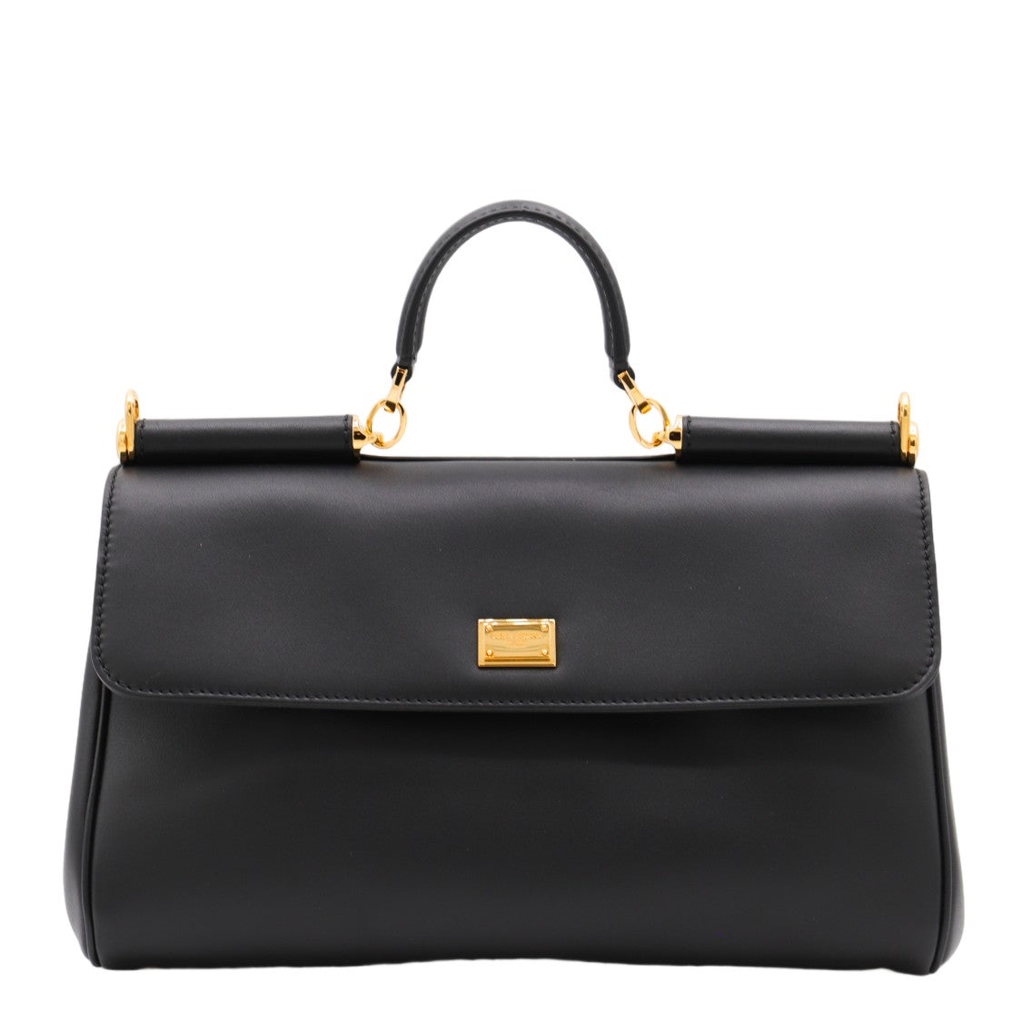 Dolce & Gabbana Structured Black Handbag With Gold-Tone Accents