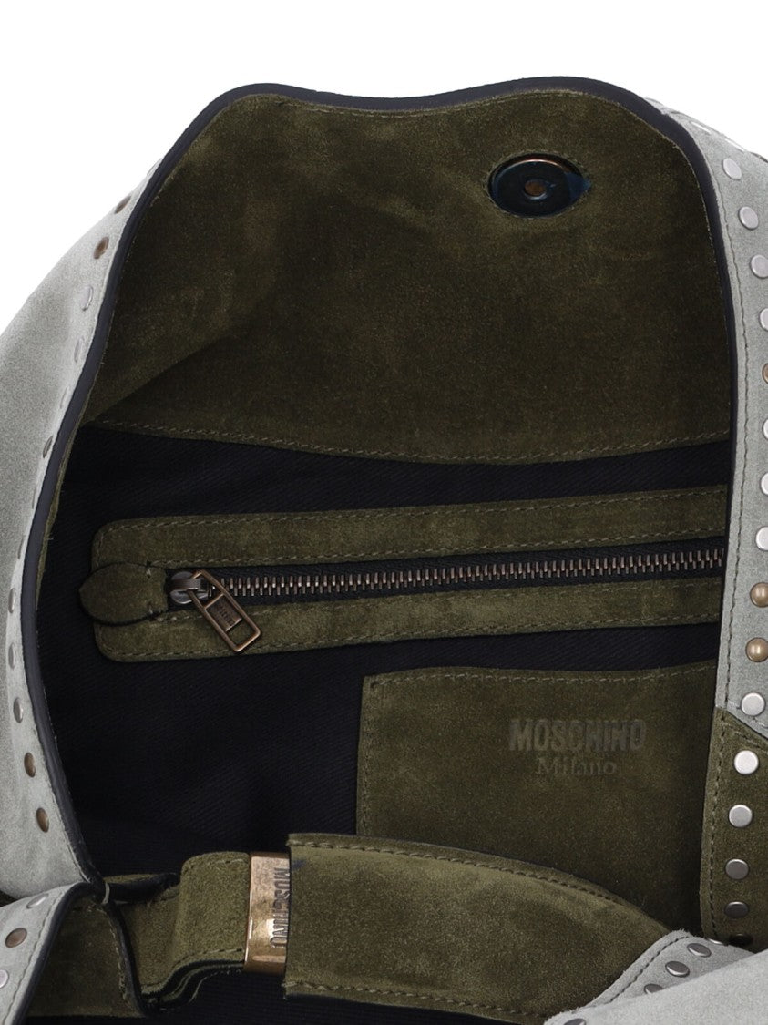 Moschino Green Patchwork Studded Leather Handbag