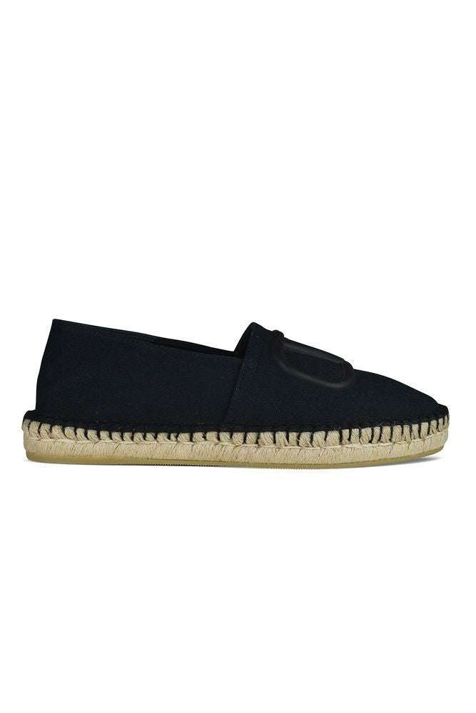Valentino Garavani Foldable Black Canvas Espadrilles With Natural Rope Sole