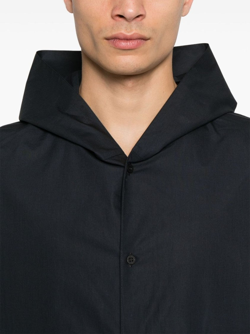 Balenciaga Lightweight Blue Poplin Hooded Shirt