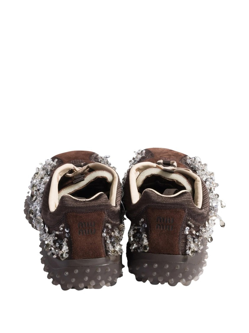 Miu Miu Crystal Embroidery Technical Fabric Bubble Sneakers