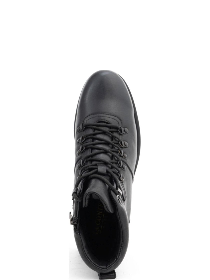 La Conte Black Leather Ankle Boots With Fur Lining