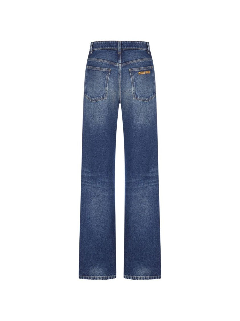 Miu Miu Black Wide-Leg Denim Five-Pocket Trousers