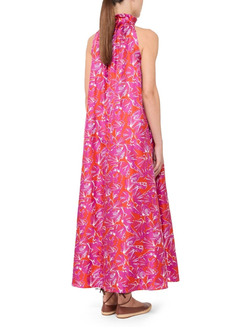 Max Mara Long Flowing Silk Maxi Dress With Ruffled Collar