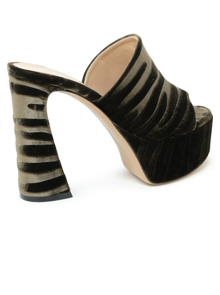 Gianvito Rossi Mink Zebra Print Velvet Mules
