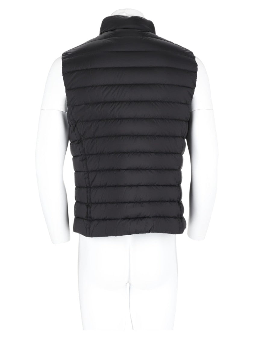 Moorer Padded Black Vest With Horizontal Quilted Stitching And High Collar