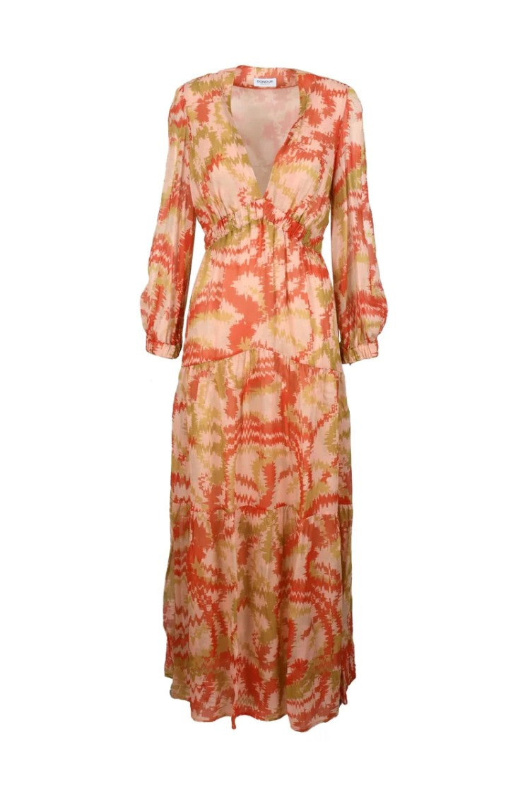 Dondup Long Dress Orange/Pink Viscose