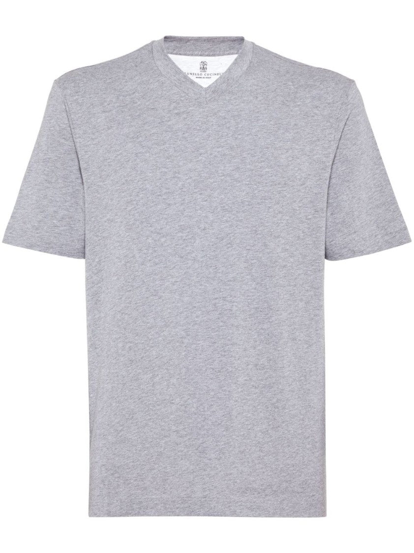 Brunello Cucinelli Beluga Grey V-Neck T-Shirt