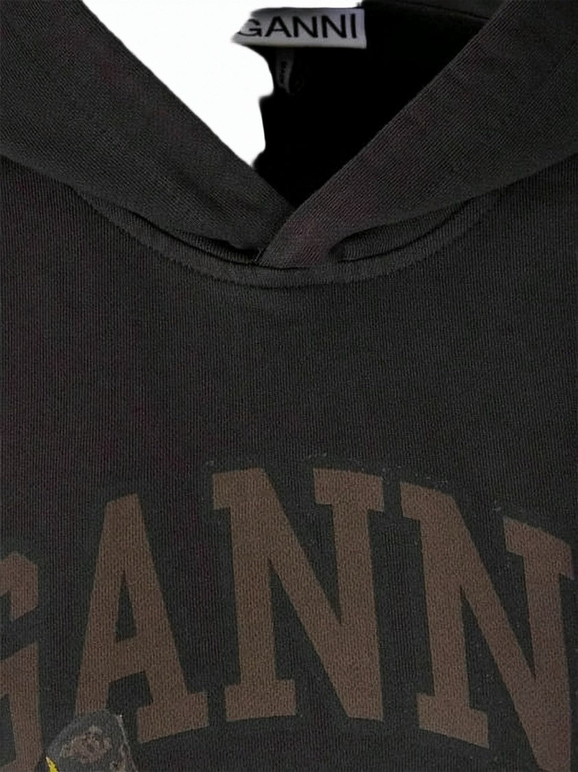 Ganni Relaxed Fit Black Hoodie With Graphic Print
