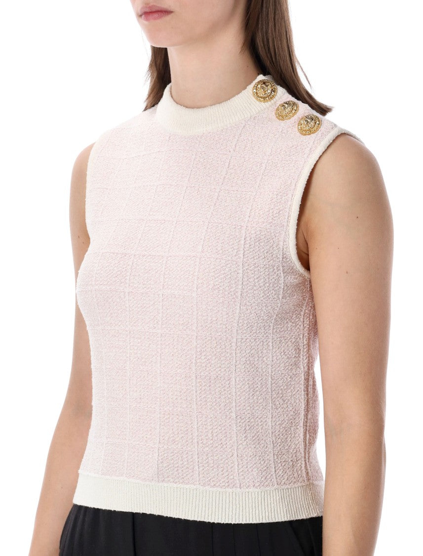 Balmain Tweed Crop Top With Buttons