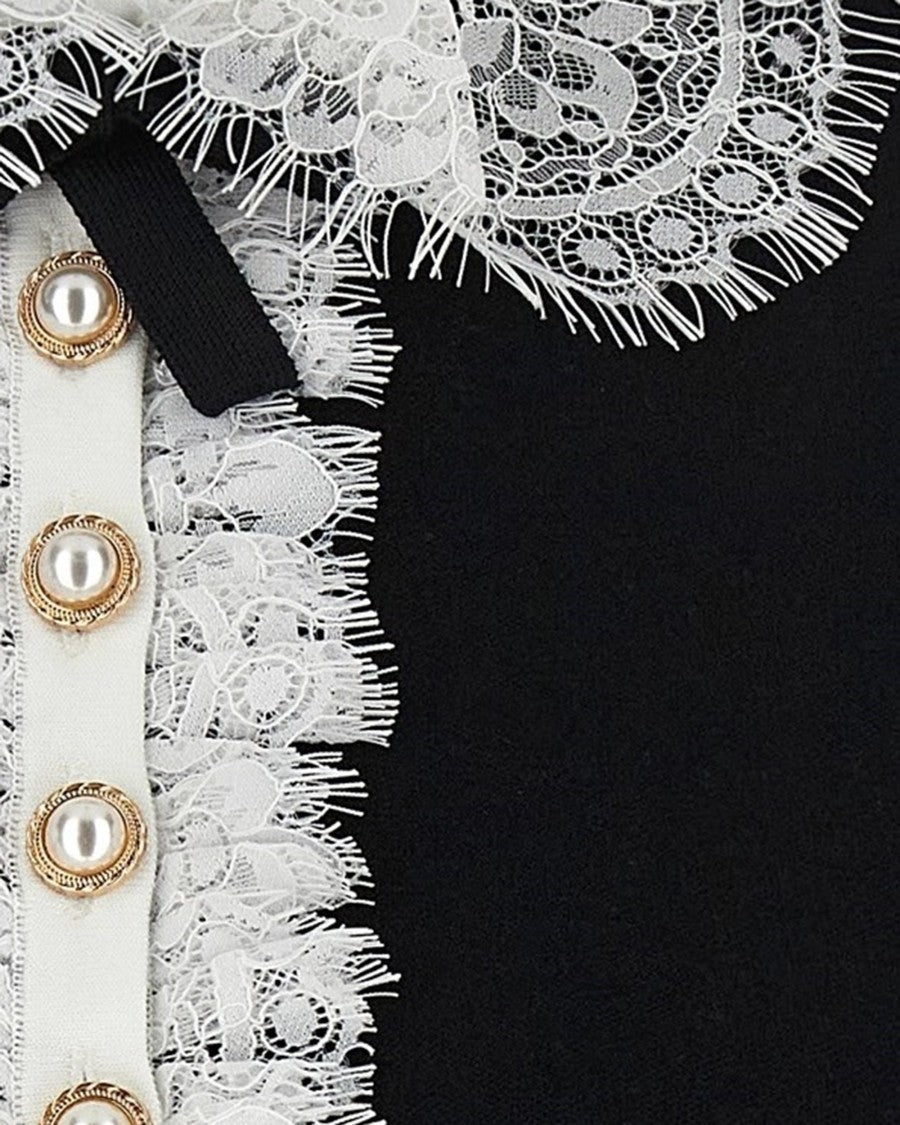 Self-Portrait Black Lace Collar Wool Top