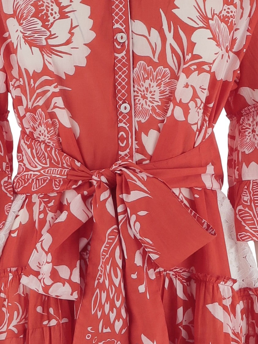 Pep's Cannes All-Over Floral Print Cotton Dress With Mandarin Collar