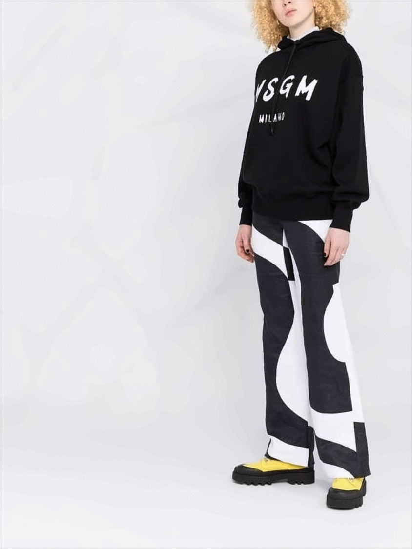Msgm Relaxed Fit Black Hoodie With Bold Lettering