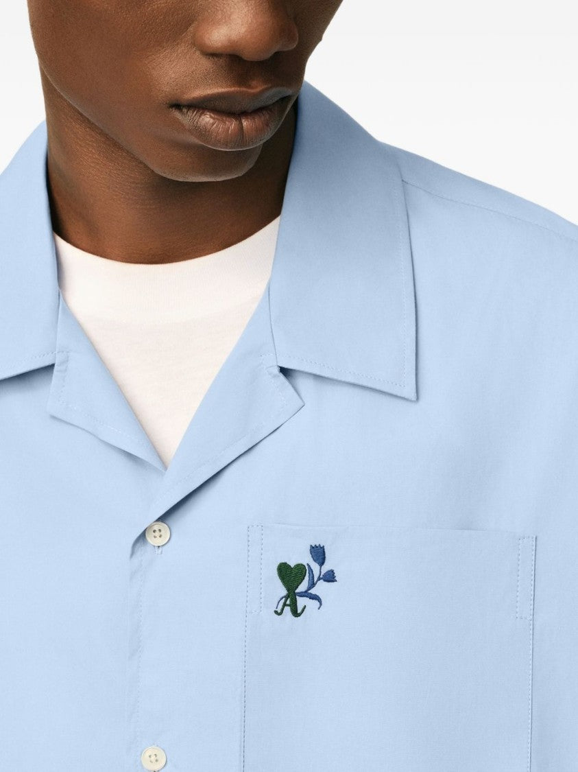 Ami Paris Relaxed Fit Camp Collar Shirt With Embroidered Detail