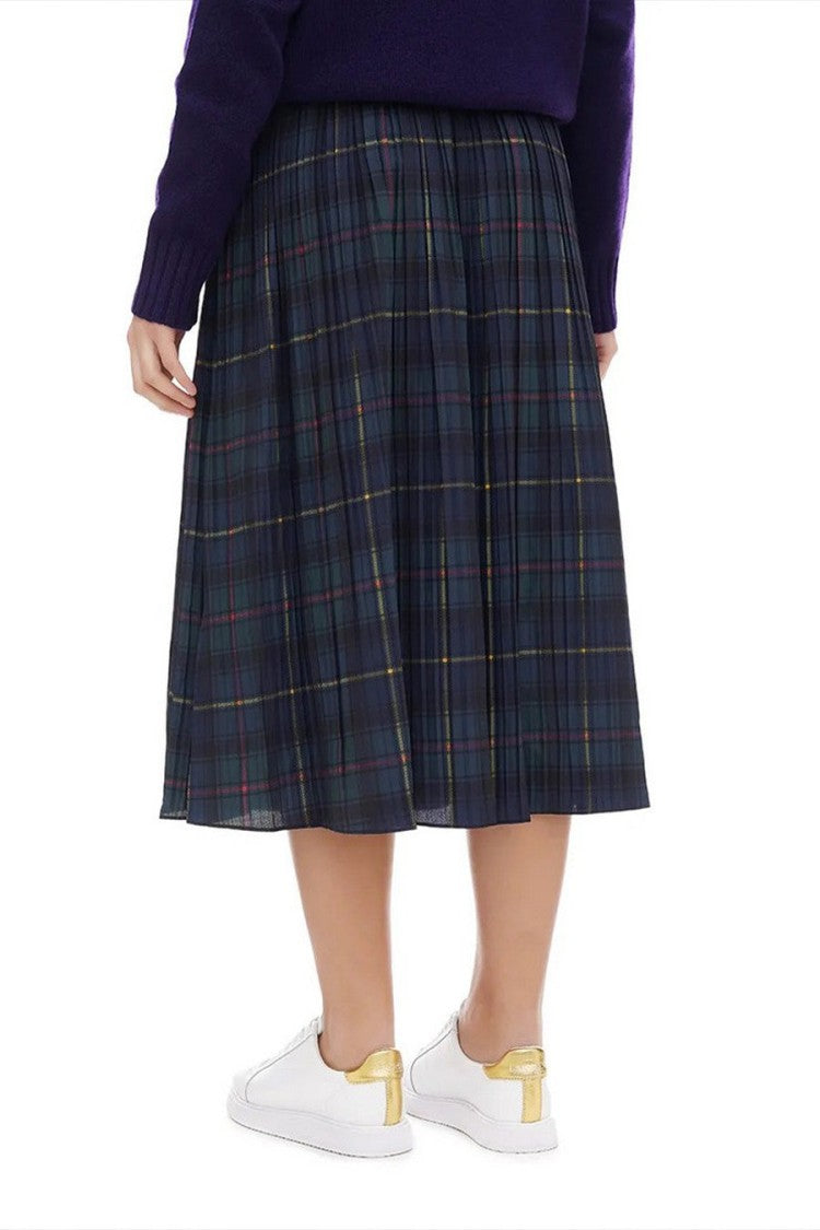 Polo Ralph Lauren Green Polyester Tartan Plaid Pleated Midi Skirt