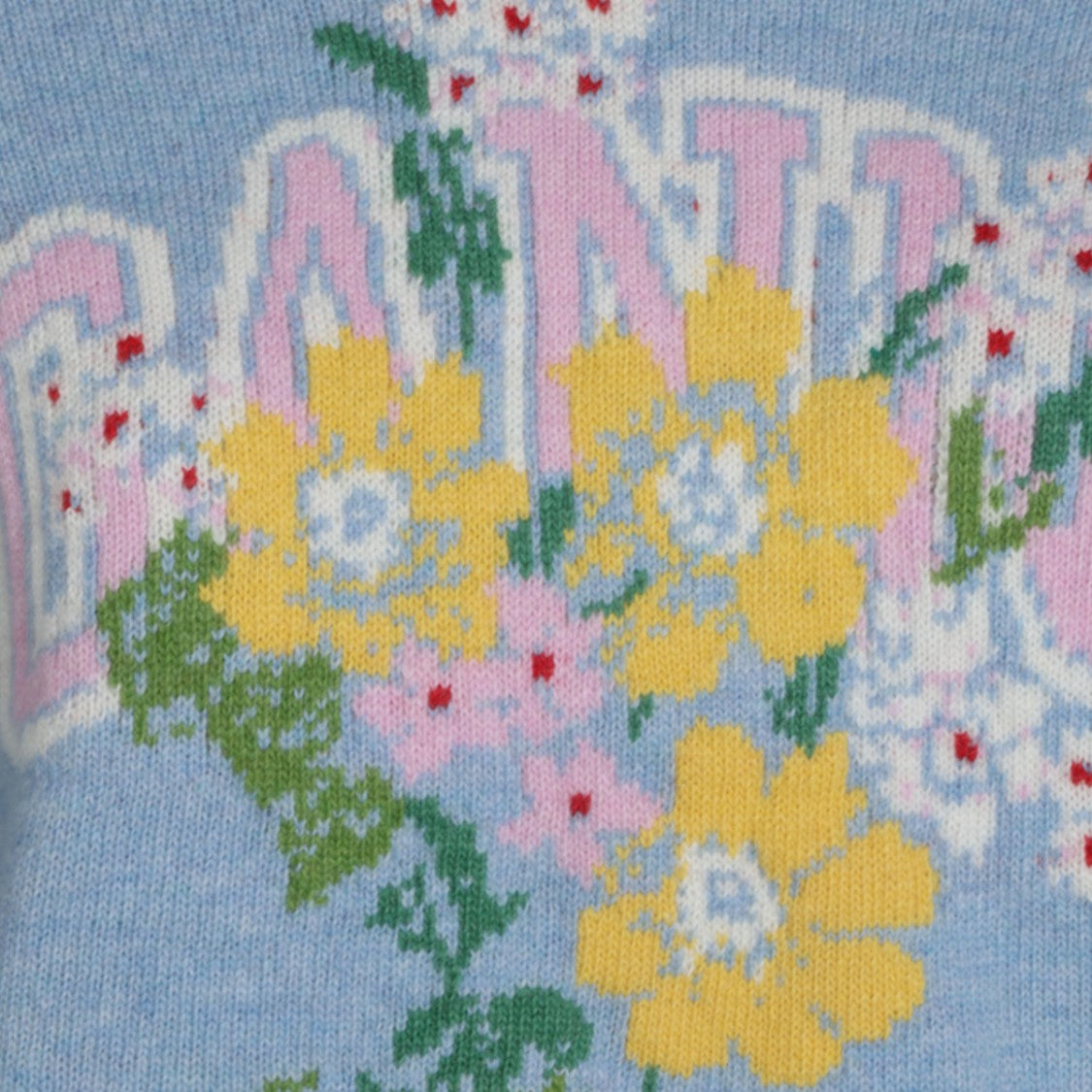Ganni Light Blue Knit Sweater With Floral Graphic Design