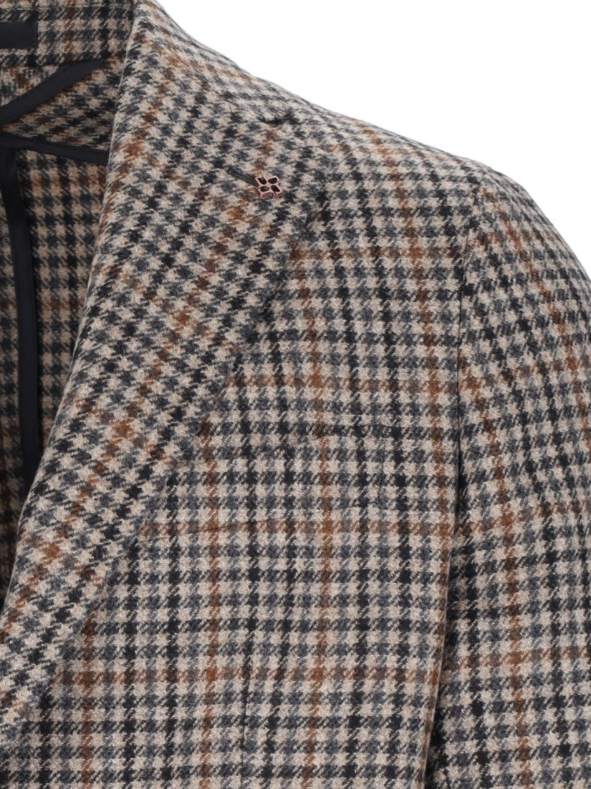 Tagliatore Brown Virgin Wool Checked Blazer