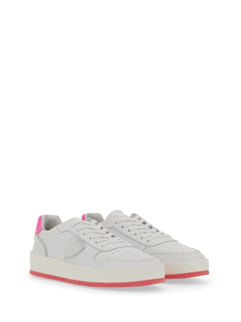 Philippe Model White Sneakers With Contrasting Pink Accents