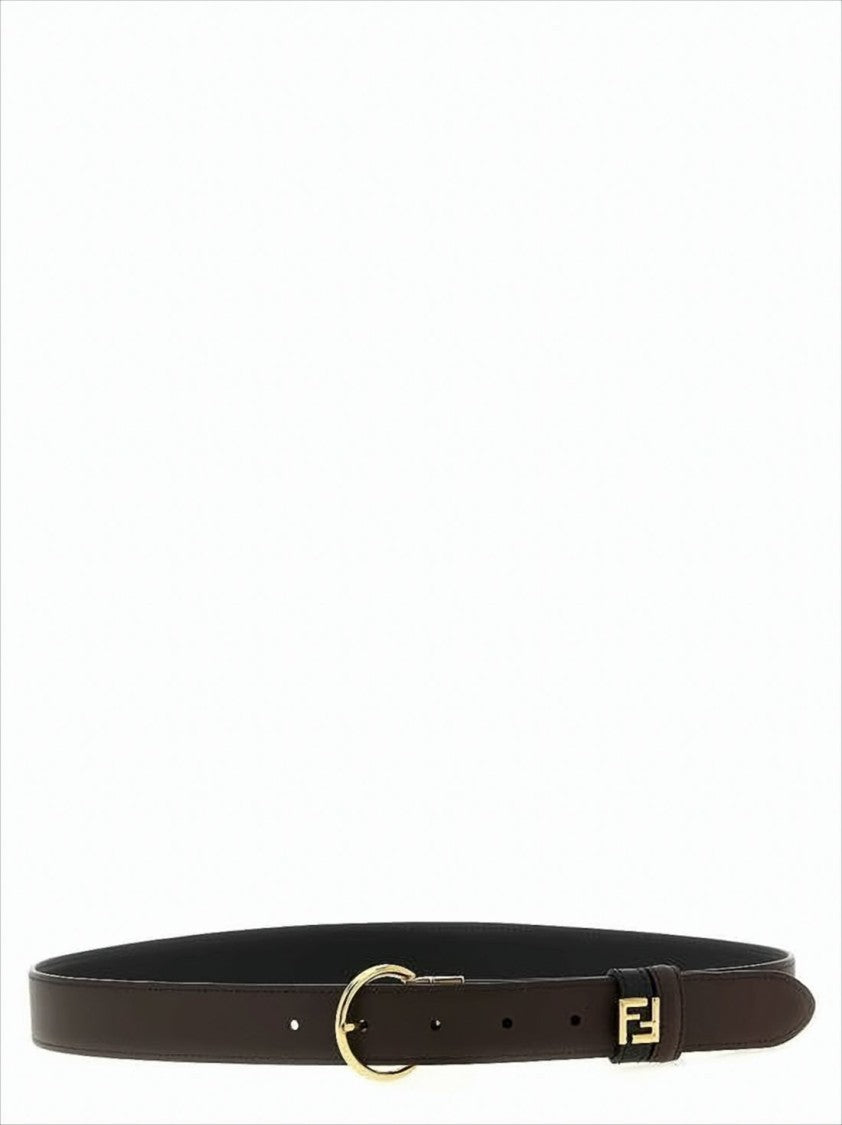 Fendi Reversible Calf Leather Belt With Polished Gold-Tone Buckle