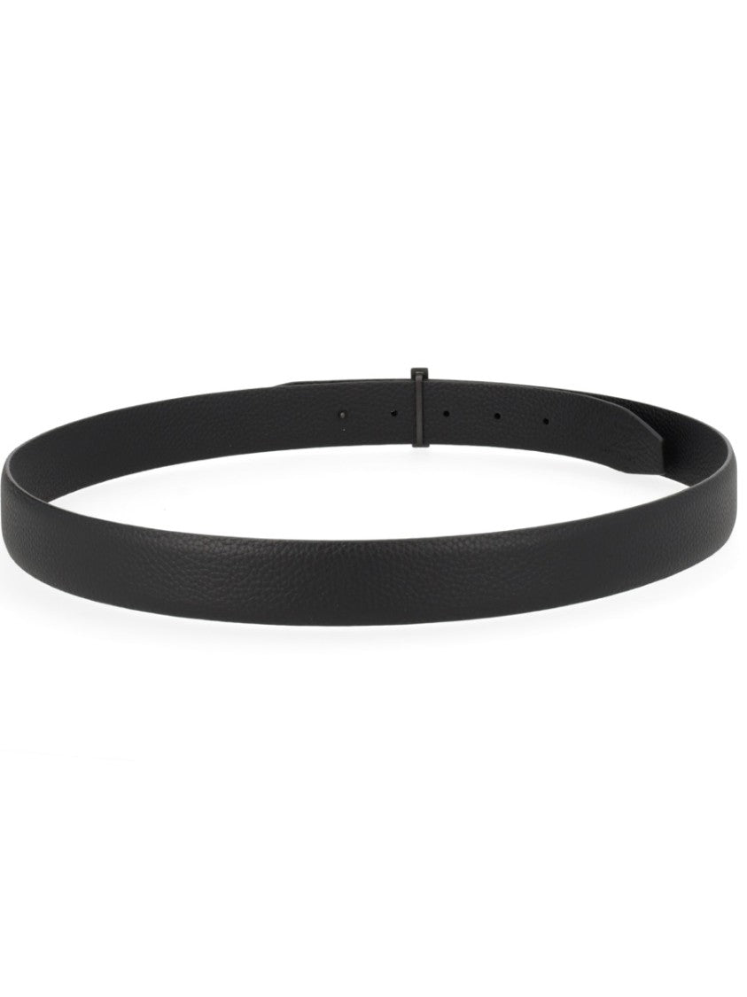 Tom Ford Textured Black Calf Leather T Buckle Belt