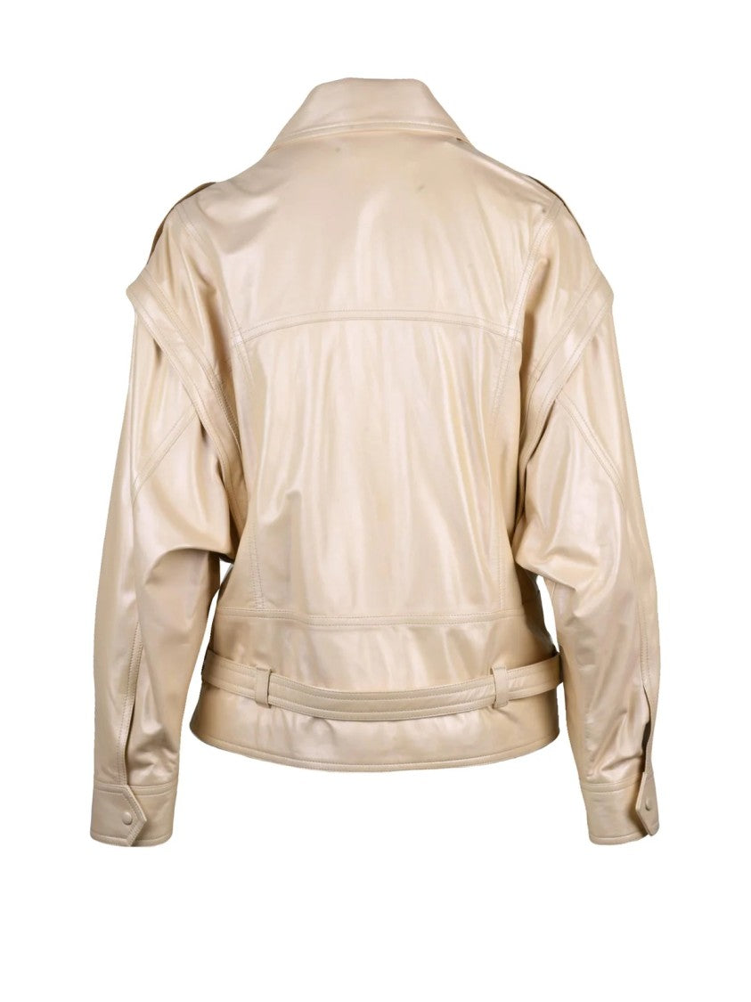 Iro Beige Bocar Detachable Sleeve Leather Jacket